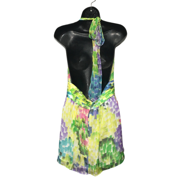 Milly Women's Multicolor Watercolor Halter Tie Neck Mini Dress Size 10 - Picture 2 of 4